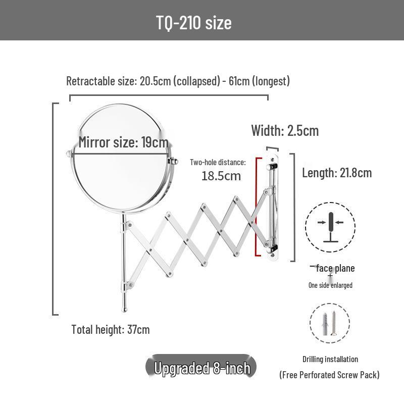Настенное двухстороннее увеличительное зеркало для макияжа: Телескопическая складная конструкция туалетного столика высокой четкости