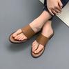 Cowhide Version~ Row Style Flat-bottomed Toe Slippers Women's Outer Wear 2025 Summer New Beach Simple Word with Sandals
