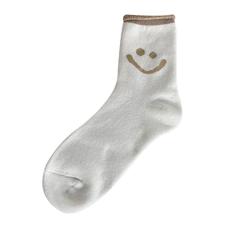 Теплые махровые носки женские плюшевые утолщенные средние носки-трубы модные милые универсальные носки-полотенце со смайликом