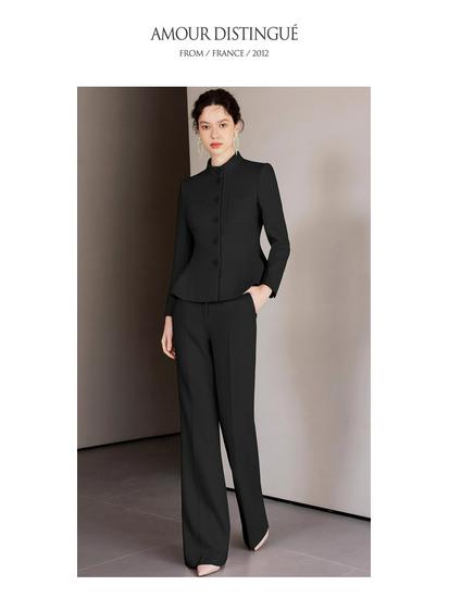 AD Winter Women's High-End Pink Wool Blend Blazer & Pants Set - Elegant Professional Outfit