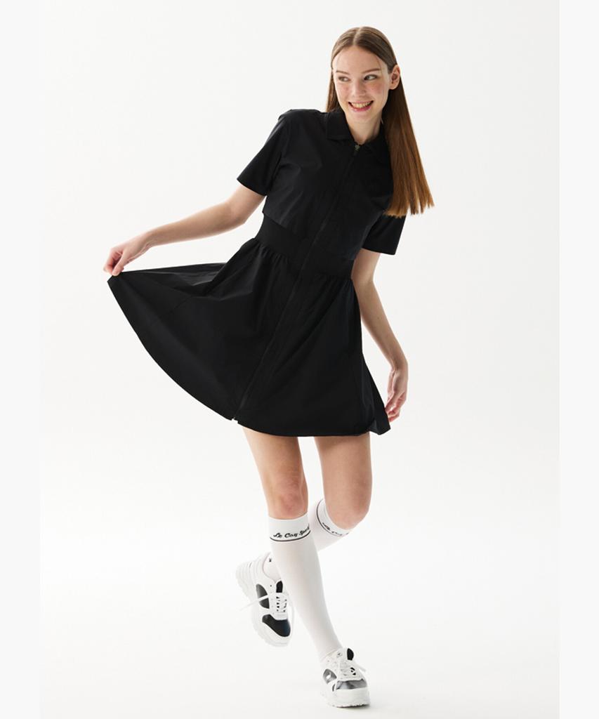 LECOQ GOLF Women'S Full-Zip Woven Collar Dress Black Gr122Lop11