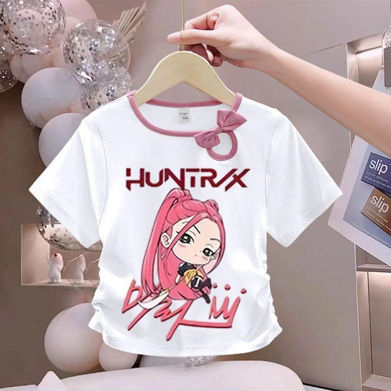 Children's Fairy Tale Witch Girls Group Bowtie Fashion Top - Summer Girls' Pure Cotton Short-Sleeved T-shirt