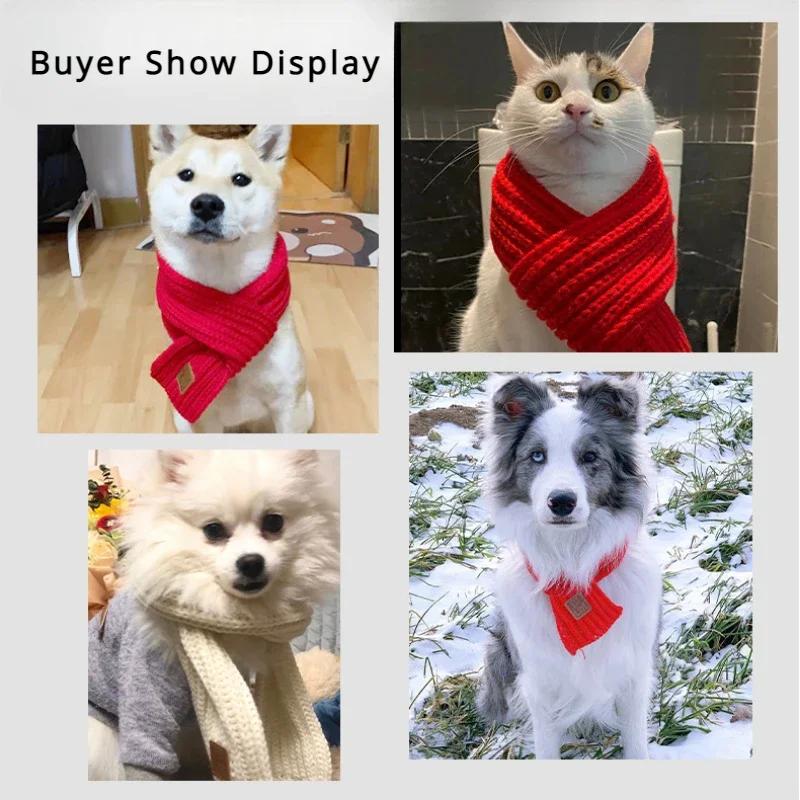 Dog Knitted Scarfs Kitten Puppy Creative Solid Color Keep Warm Supplies Cat Christmas New Year Accessories Pet Dress Up Gift