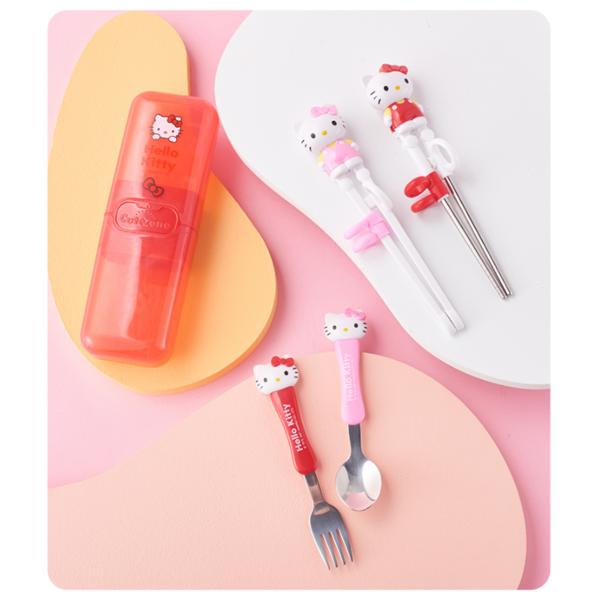 Shipping Johanne Hello Kitty 3D Three-dimensional Character Infant, Child, Corrective Chopsticks for Fork Practice, Spoon/fork 2-piece Set, Pink