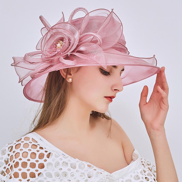 New European and American women's hats, bow mesh gauze hats, spring and summer travel beach visors, big edge sun hats
