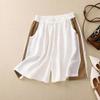 2024 Women's Summer Cotton Linen Elastic Waist Wide-Leg Shorts