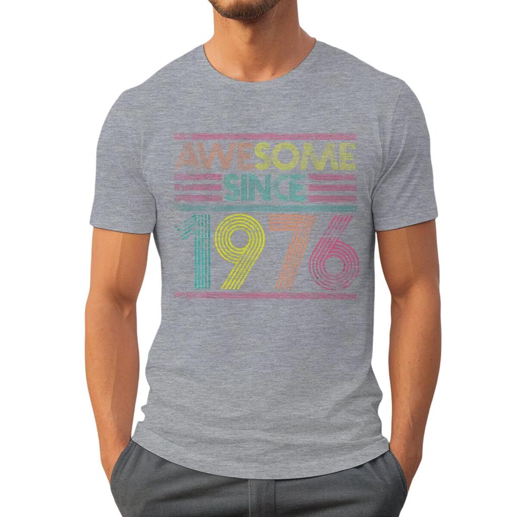 Born in 1976 50 Years of Being Awesome 50th Birthday Gift T-shirts Vintage Men's Casual Tee Loose Streetwear T-shirt Top Women's Clothing