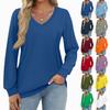 Women's Fashion Casual Long Sleeve Solid Color Shirt Women's V-Neck Tops
