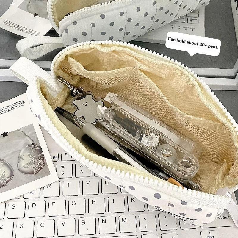Polka Dot Pencil Case Korean Stationery Bag High-Value Pen Storage Pouch For Teen Girls Middle School Students