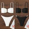 Женский слитный бикини-бандо однотонный купальный костюм, сексуальный треугольный раздельный купальник, летний пляжный танкини