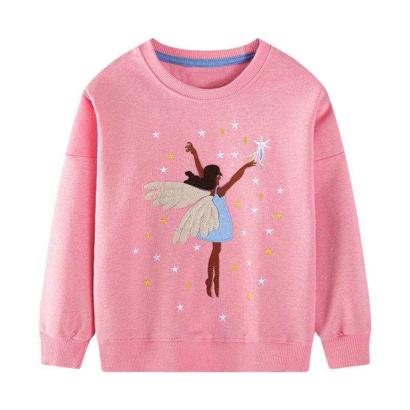 Girls Embroidered Sweatshirt Kids Cotton Knit Crew Neck Base Layer Top