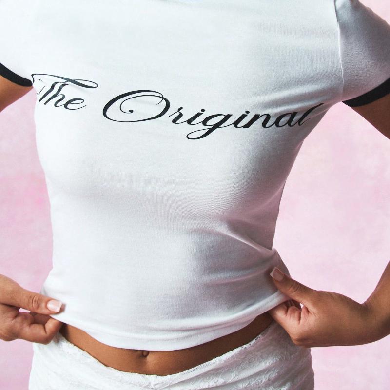 Европейская и американская летняя футболка с коротким рукавом, с принтом букв, круглым вырезом, сексуальная, облегающая, в стиле Y2K