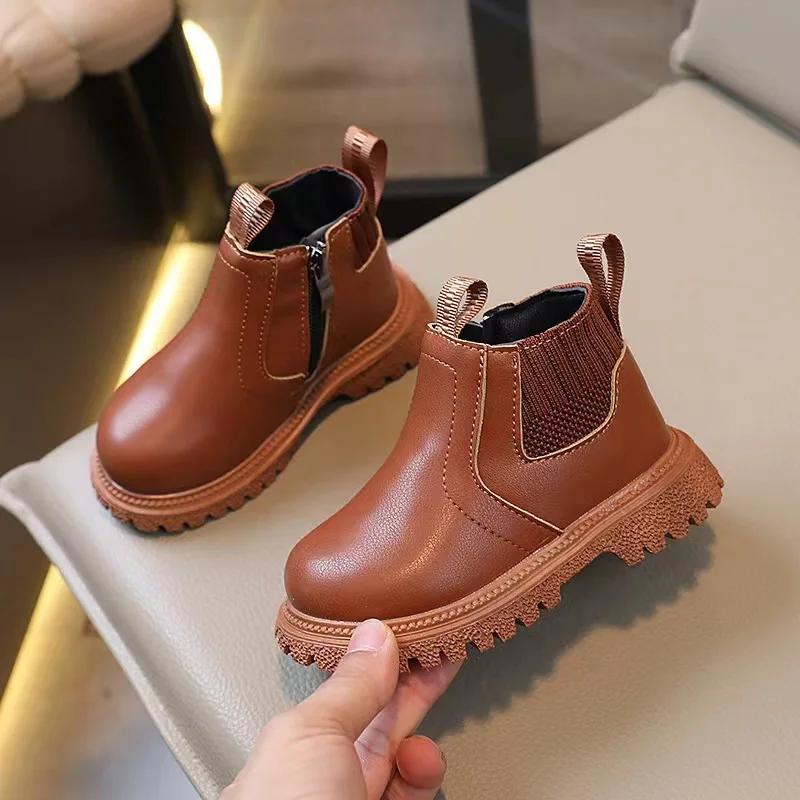 2024 Winter New Botas Para Mujer Children Shoes Simple Designer Soft Soled Ankle Boots Fashion Comfort Anti Slip Leather Boots