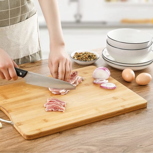 3-Piece Cutting Board, Kitchen Cutting Board, Bamboo Cutting Mat for Cooking, Non-Slip Cutting Board with Hanging Hole, Thick Cutting Sheet for Meat,