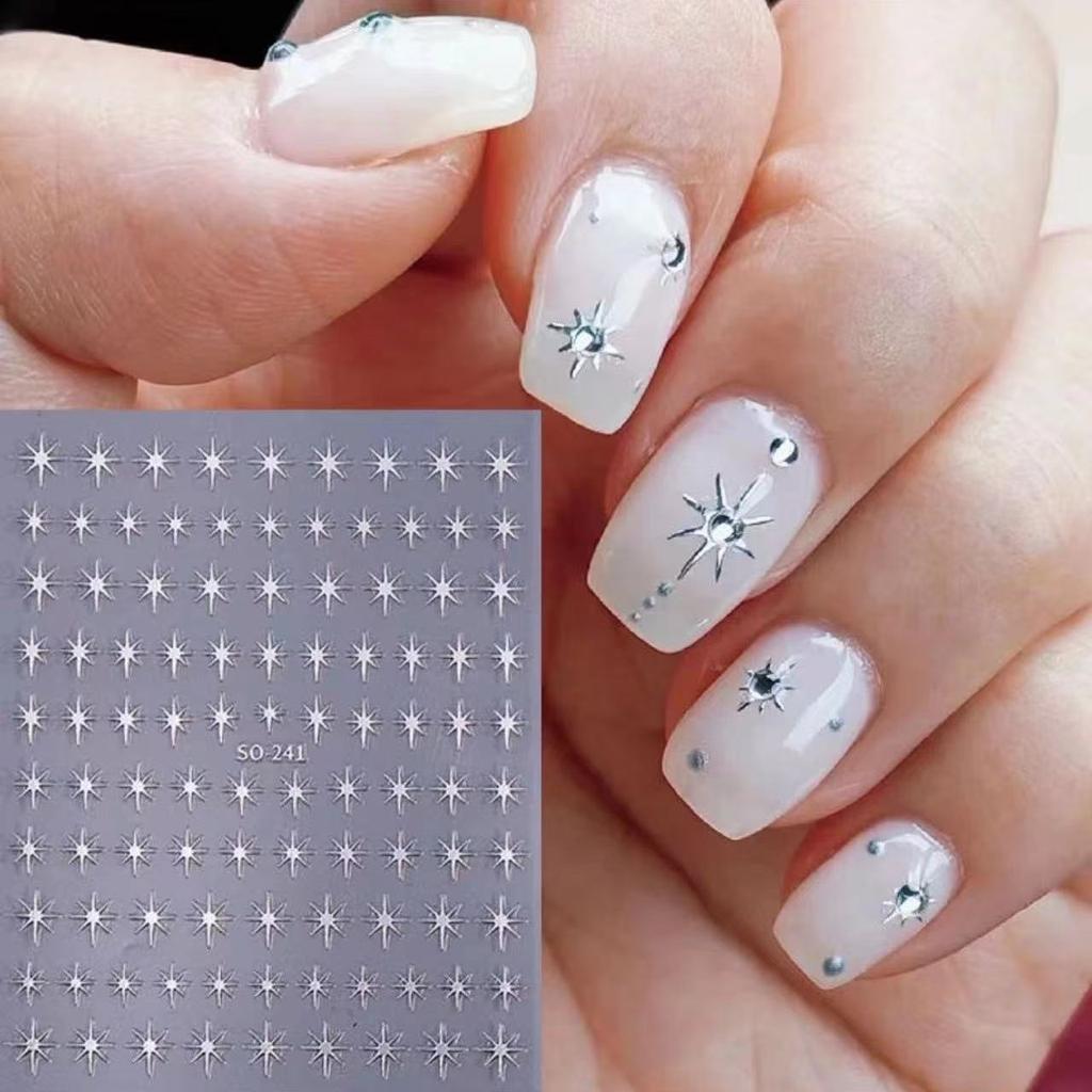 Magnetic Nail Art Sticker Ins Fenghuang Silver Eight Star Black and White Star Glue Nail Sticker