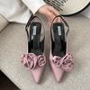 Elegant Woman Sandals High Heeled Sweet Rose Closed Toe Footwear 2024 Summer Slingback Pointed Fashion Dress Ladies Shoes