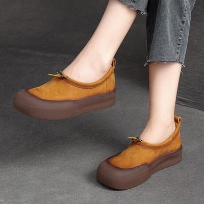 Женские туфли без шнуровки на плоской подошве в стиле ретро, ​​удобные туфли на платформе с толстой подошвой и круглым носком