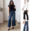 Женские джинсы Ninth Pants с карманами, прямые брюки с высокой талией, однотонные винтажные джинсы в американском стиле для повседневной носки, в школу, на работу и обратно