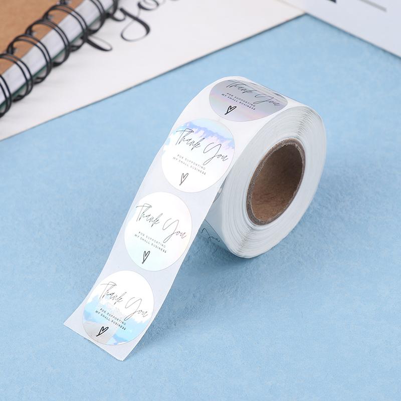 500 шт./рулон радужных лазерных благодарственных наклеек для малого бизнеса, самоклеящиеся этикетки для бутиков, упаковочные принадлежности