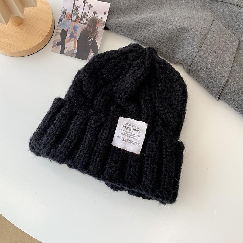 Вязаная шерстяная шапка для женщин на осень и зиму Теплая и ветрозащитная В японском стиле Высококлассная универсальная Большой обхват головы Шапка-пуловер