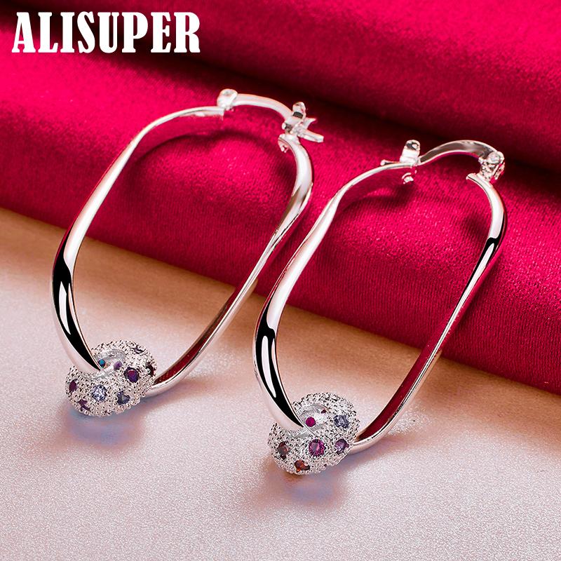 Ювелирные изделия из стерлингового серебра 925 пробы, круглые цветные серьги-кольца с цирконом ААА