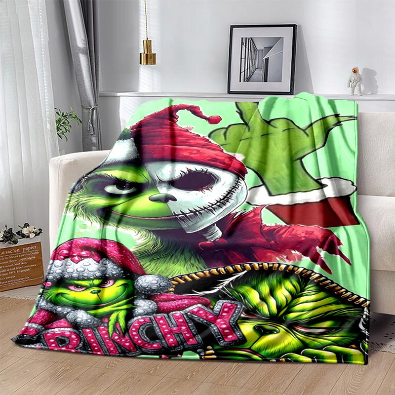 1Pc Grinch Christmas Mashup Blanket Soft And Comfortable Casual Warm Camping Travel Christmas Halloween Gift M921578