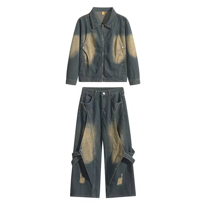 Унисекс ретро джинсовая куртка - американский уличный стиль, полный принт, стираная, свободный крой, идеально подходит для пар