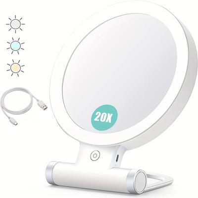 Увеличительное стекло с подсветкой 20X, двухстороннее настольное зеркало с регулируемой складной ручкой для макияжа/путешествий