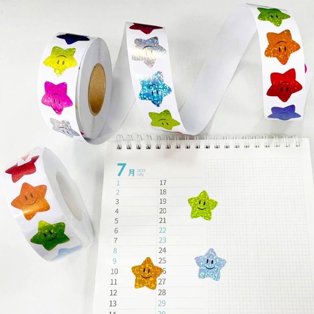500pcs/roll Office Stationery Colorful Glitter Star Stickers Teacher Encouragement Supply  Praise