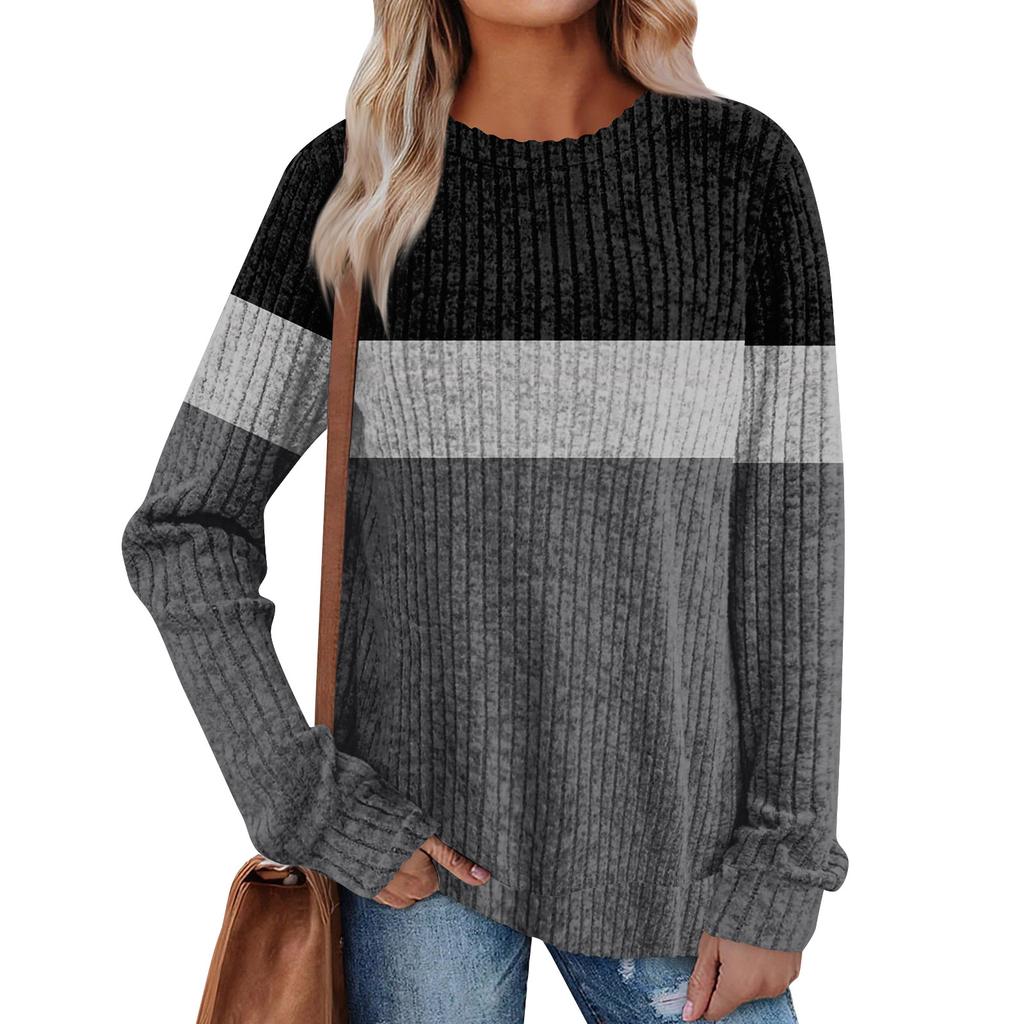 Женский зимний топ с круглым вырезом из легкого хлопка с начесом и принтом в стиле колор-блок