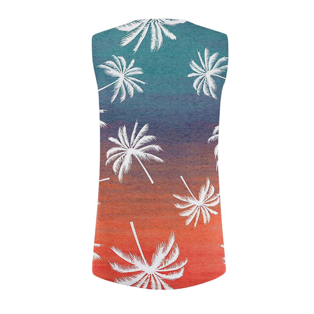 Женская повседневная футболка без рукавов с круглым вырезом и гавайским принтом