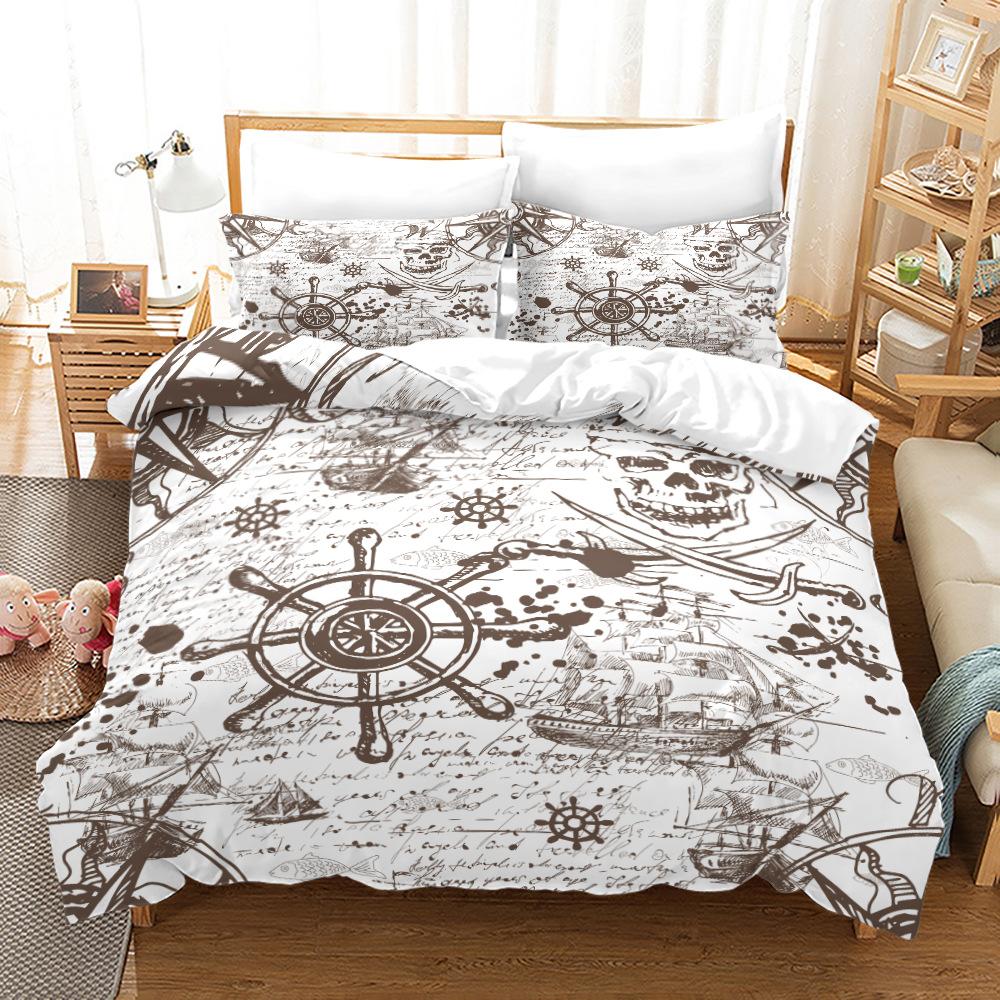 3D Sailing Themed Bedding Set, Anchor Duvet Cover Pillowcases 2/3pcs Soft Quick Drying Cover Set Boys' Teens Gift
