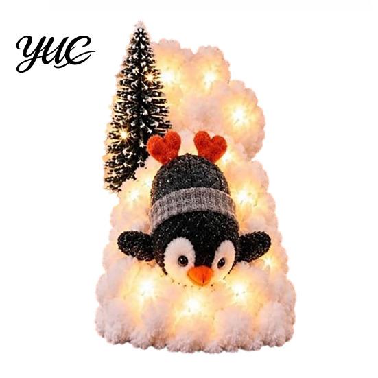 Adjustable Stair Railing Decorations Penguin Christmas Snow Decor, Lighted Staircase Decoration, Snowy Banister Winter Holiday Decor Display