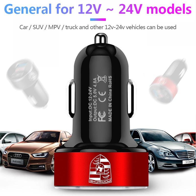 Car Charger 2 USB Ports Fast Charging Digital Display Car Accessories For Porsche Boxster Cayenne Panamera Macan Cayman 911 918 996 917 991