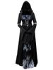Halloween Witch Dress for Women Hooded Skeleton Witch Cosplay Costume Stage Performance Robe