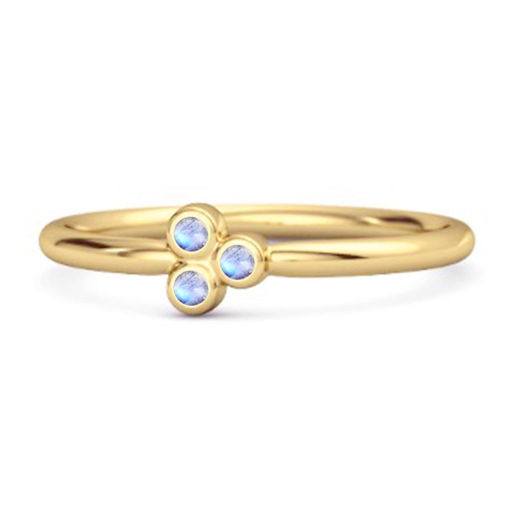 Moonstone Triple Bezel Cluster Ring - 925 Sterling Silver Gold Vermeil