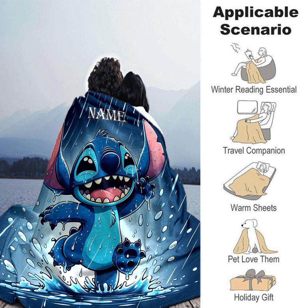 Customiz Name Personality Stitch Blanket Soft &Warm Sofa Office Bed Travel Lunch Break Blanket, Gift Suitable All Seasons