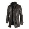 Mens Standing Collar Mid-Length Padded Thickened Motorcycle Imitation Leather Jacket Plus Size