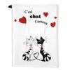 [A1115] - Cotton Tea Towel 'Cats' Red White Black (It's Love Cat) - 60x45cm