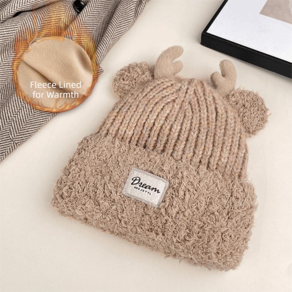 Windproof Plush Warm Hat Cute Deer Ear Pullover Cap Trend Plush Fur Hat Winter