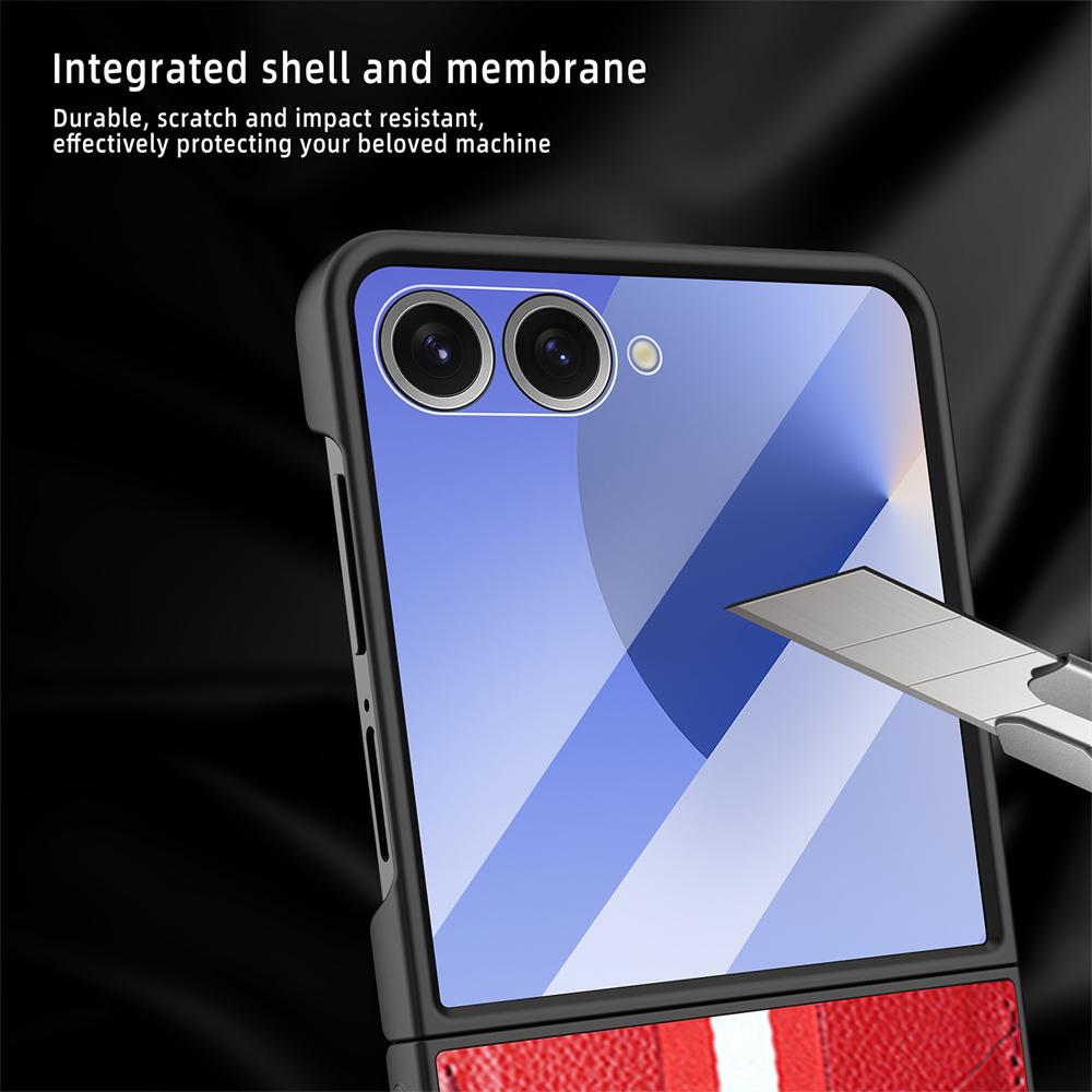 Чехол для телефона из высококачественной кожи с тиснением под личи для Samsung Galaxy Z Flip 7 со слотом для карт, противоударный чехол-накладка для защиты от падений, задняя крышка