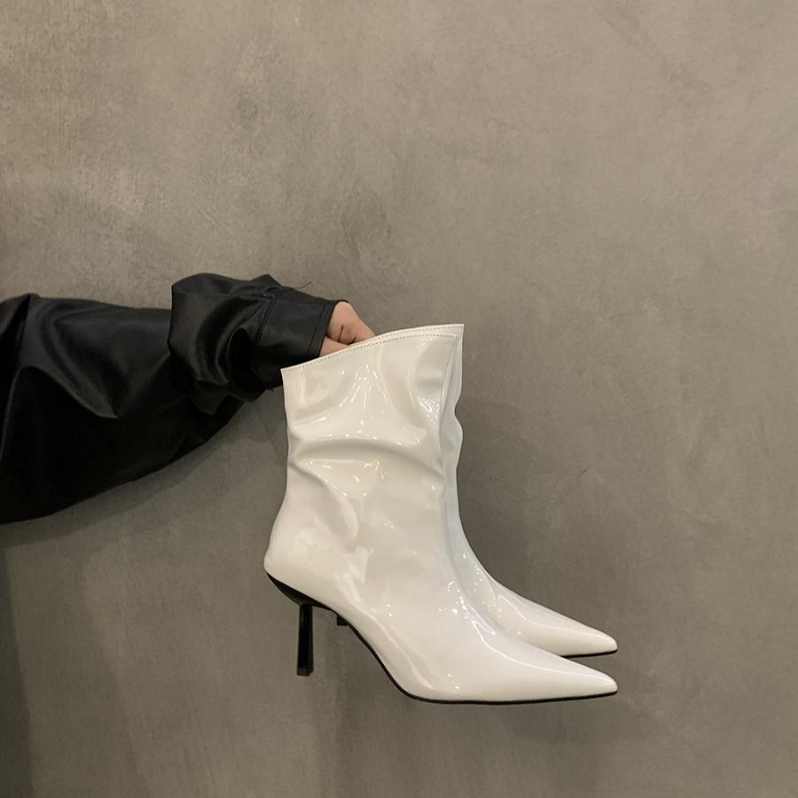 Женские ботильоны на высоком каблуке, сексуальные туфли на шпильках, с острым носком, дизайнерские осенние новые тенденции 2024 года, элегантные кожаные ботинки