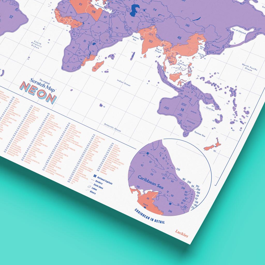 Luckies Острая карта мира SUCK UK Панель, 42x30см, Фиолетовый,