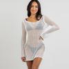 Beach Skirt Women Solid Color Sexy Knitted Beach Bikini Swimsuit Hoodie Dress