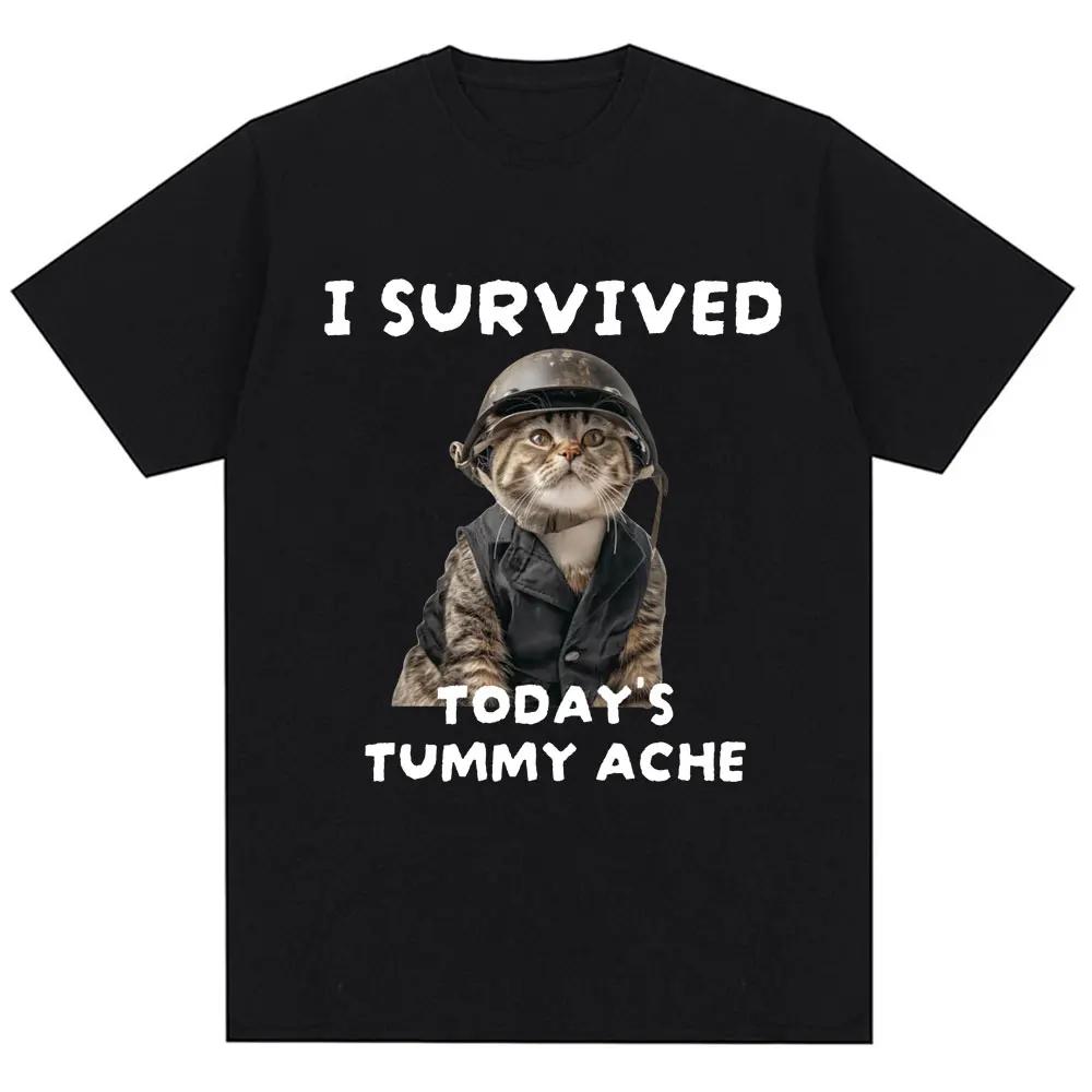 Футболка с забавным мемом Thousand Yard Stare Cat, винтажная футболка высокого качества для мужчин и женщин, свободного покроя, уличная одежда