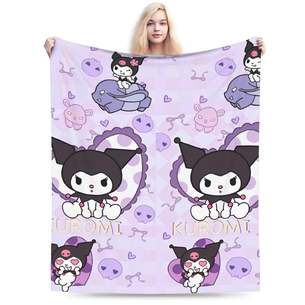 Cartoon Cool Cute Kuromi Fleece Throw Blanket  Blanket for Home Outdoor Super Soft Bed Rug