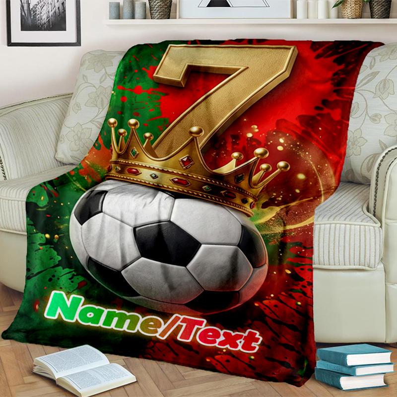 1PC Custom Name Soccer Field" outdooor Flannel blankets Throw Blanket All-Season Throw Gift Bedspread for Couch, Bed, Camping Holiday Birthday gift