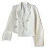 Spring Women Breasted Office Cropped Blazer Lapel Solid Color Long Sleeve Double Jacket Suit Coat