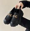 Fashion Loafers Female Shoes Women Fashion Mary Janes Round Toe Flats Loafers Oxfords Platform Casual Metal Chain Buckle Ladies Heels