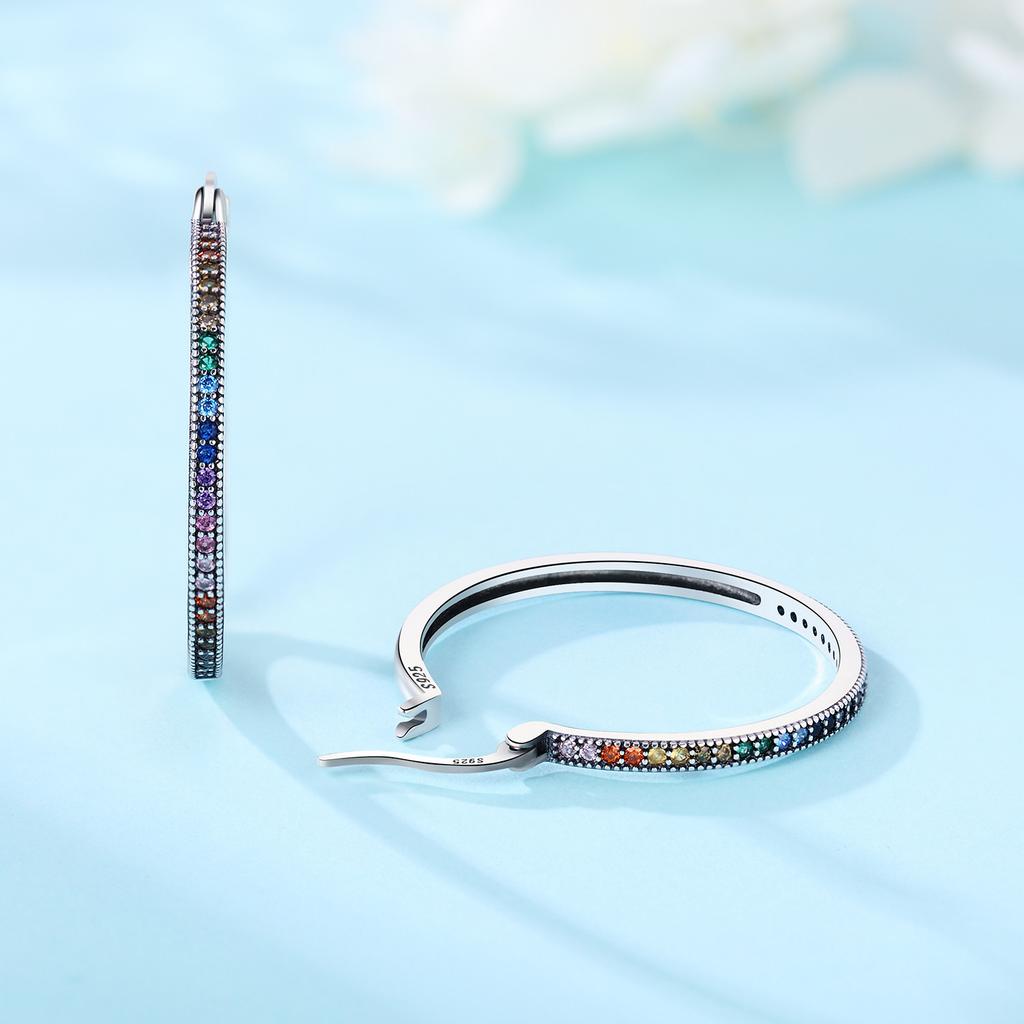 S925 Silver Rainbow Gradient Zircon Earrings Hoop Earrings Women Jewelry Trendy Anniversary Gifts